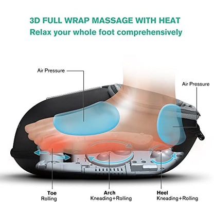 Medcursor Foot Massager Machine with Heat, Deep Kneading Massager, Delivers Relief for Tired Muscles and Plantar, Multi-Level Settings & Adjustable Intensity for Home or Office Use (Black)