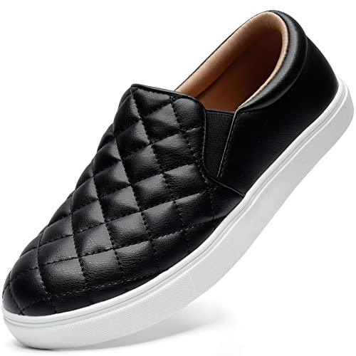 STQ Loafers for Women Quilted Slip On Sneakers Casual Comfort Memory Foam Fall Shoes Black 9