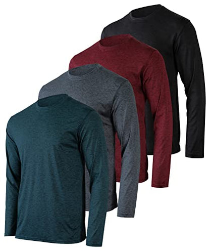 4 Pack:Mens Long Sleeve T-Shirt Workout Clothes Quick Dry Fit Gym Tee Shirt Athletic Active Performance Casual Moisture Wicking Exercise Clothing Running Cool Sport Training Undershirt Top-Set 2,L