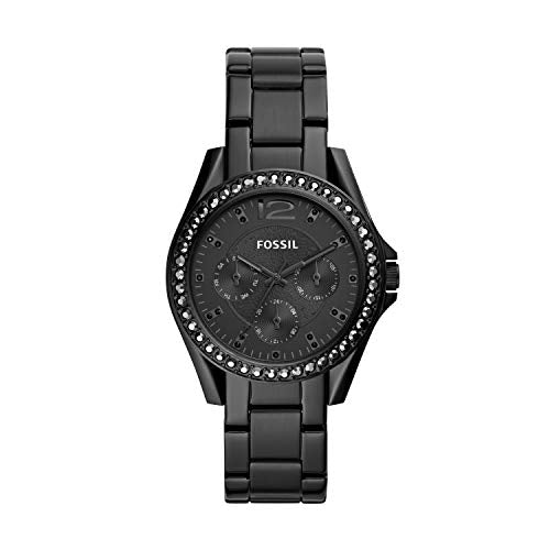 Fossil Women's Riley Quartz Stainless Steel Multifunction Watch, Color: Black Glitz (Model: ES4519)