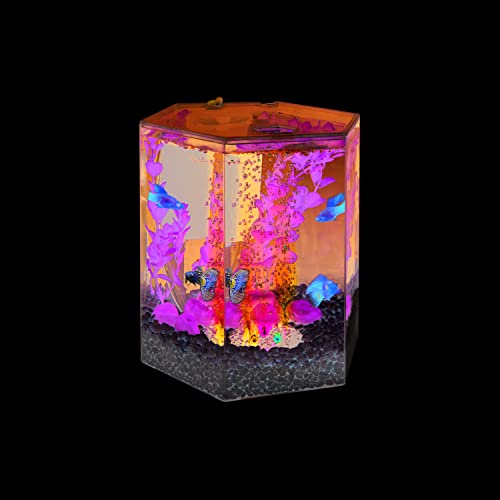 Tetra Bubbling LED Aquarium Kit 1 Gallon, Hexagon Shape, With Color-Changing Light Disc,Green (Packaging may vary)