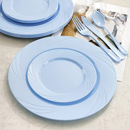 YOUBET 125Pieces Blue Plastic Plates-Blue Plastic Silverware-Include 25 Dinner Plates 25 Dessert Plates 25 Forks 25 Knives 25 Spoons- Blue Plastic Dinnerware for Parties