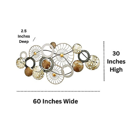 Touch of Class Bronxx Metal Wall Art Multi Metallic - Large Hanging Sculpture - Chic Abstract Quality, Gold, Silver, Bronze - Dimensional Openwork Design - Circular Collage - 60 Inches Wide