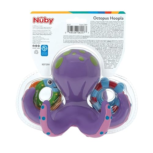 Nuby Floating Purple Octopus Toy with 3 Hoopla Rings - Baby Bath Toy for Boys and Girls 18+ Months