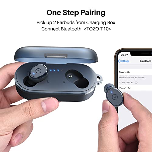 TOZO T10 Bluetooth 5.3 Wireless Earbuds with Wireless Charging Case IPX8 Waterproof Stereo Headphones in Ear Built in Mic Headset Premium Sound with Deep Bass for Sport Blue