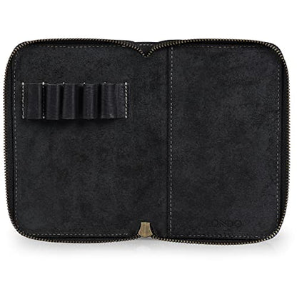 Londo Genuine Leather Padfolio with Pencil Holder Notepad and Zipper Closure (Black)