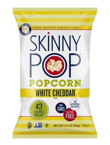 SkinnyPop White Cheddar Popcorn, Skinny Pop, Healthy Popcorn Snacks, Back to School Snack, Gluten Free, 4.4oz Grocery Sized Bag