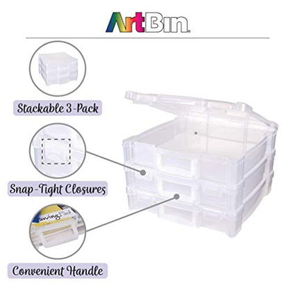 ArtBin 6913ZZ 12" x 12" Portable Art & Craft Organizer with Handle 3-Pack, [3] Plastic Storage Cases, Clear