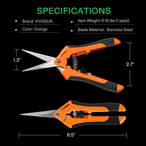 VIVOSUN 6.5 Inch Gardening Scissors Hand Pruner Pruning Shear with Straight Stainless Steel Blades Orange 3-Pack