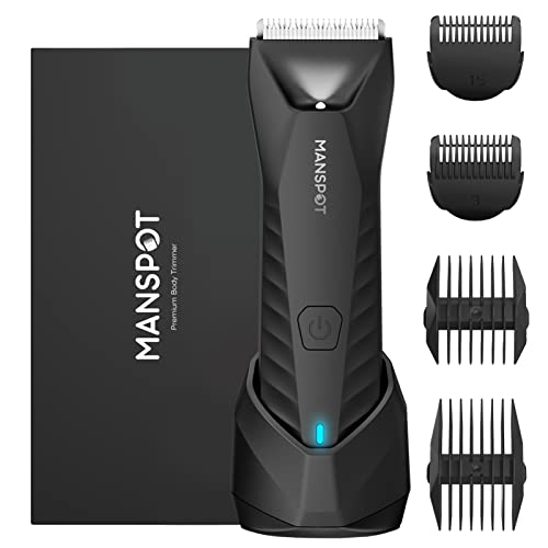 MANSPOT Electric Groin Hair Trimmer, Ball Trimmer/Shaver, Replaceable Ceramic Blade Heads, Waterproof for Wet/Dry Use, Standing Recharge Dock, 90 Minutes Shaving After Fully Charged