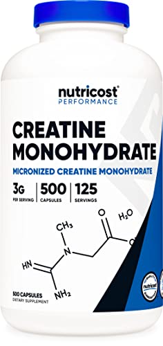 Nutricost Micronized Creatine Monohydrate 3,000mg 500 Capsules, 125 Servings, 750mg of Creatine Monohydrate Per Capsule