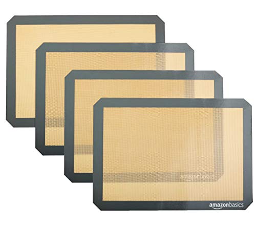 Amazon Basics Silicone, Non-Stick, Food Safe Baking Mat, Pack of 4, Beige/Gray, Rectangular, 16.5" x 11.6"