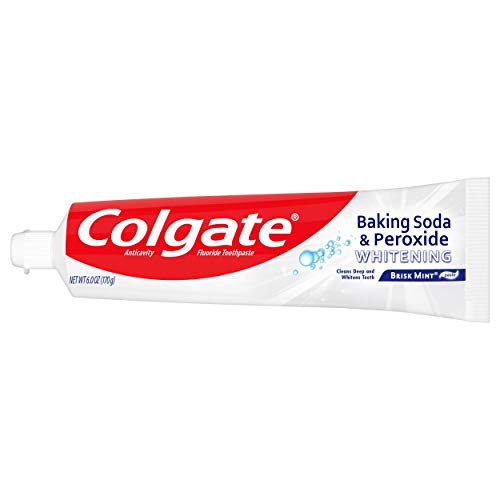 Colgate Baking Soda and Peroxide Toothpaste, Whitening Brisk Mint Flavor, Whitens Teeth, Fights Cavities and Removes Surface Stains for Whiter Teeth, 6 Oz Tube, 2 Pack