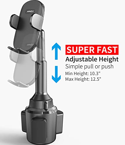 APPS2Car Solid Cup Holder Phone Mount for Car Truck with Quick Extension Long Arm Fast Swivel Adjustable Height 360 Rotatable Low Profile Universal Mobile Mount Compatible with All Cell Phone iPhone