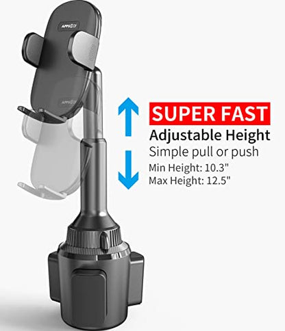 APPS2Car Solid Cup Holder Phone Mount for Car Truck with Quick Extension Long Arm Fast Swivel Adjustable Height 360 Rotatable Low Profile Universal Mobile Mount Compatible with All Cell Phone iPhone