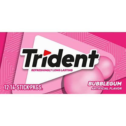 Trident Bubblegum Sugar Free Gum, 12 Packs of 14 Pieces (168 Total Pieces)