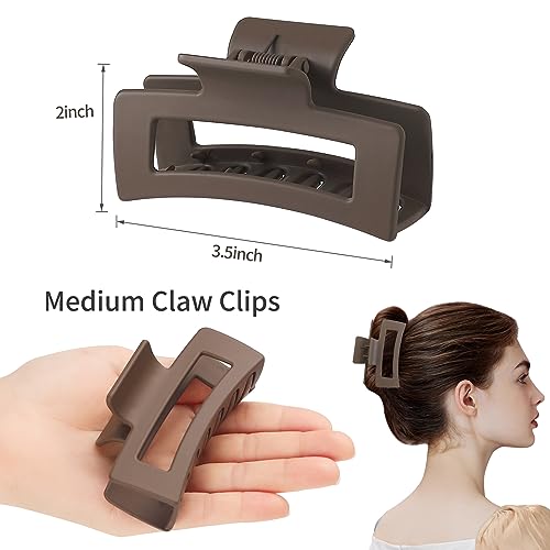 Sisiaipu 3.5 Inch Medium Hair Claw Clips 6 Pcs claw clips for Women and Girls Square Hair Clips Rectangular Claw Clips Nonslip Acrylic Banana Jaw Jumbo Claw Clips Hair Accessories -Coffee