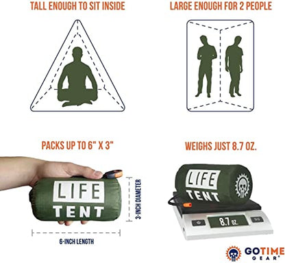 Go Time Gear Life Tent Emergency Survival Shelter – 2 Person Emergency Tent – Use As Survival Tent, Emergency Shelter, Tube Tent, Survival Tarp - Includes Survival Whistle & Paracord (Green, 1pack)