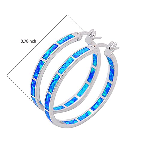  925 Sterling Silver Hoop Earring, Opal Small Hoop Earring for Women, Hypoallergenic Jewelry Cubic Zirconia Huggie Hoop Earrings Blue