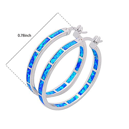  925 Sterling Silver Hoop Earring, Opal Small Hoop Earring for Women, Hypoallergenic Jewelry Cubic Zirconia Huggie Hoop Earrings Blue