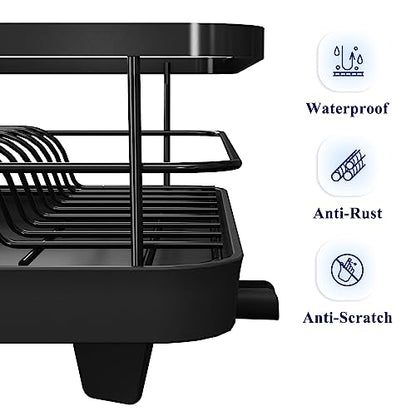 Kitsure Dish Drying Rack- Space-Saving, for Kitchen Counter, Durable Stainless Steel Rack with a Cutlery Holder, for Dishes, Knives, Spoons, and Forks