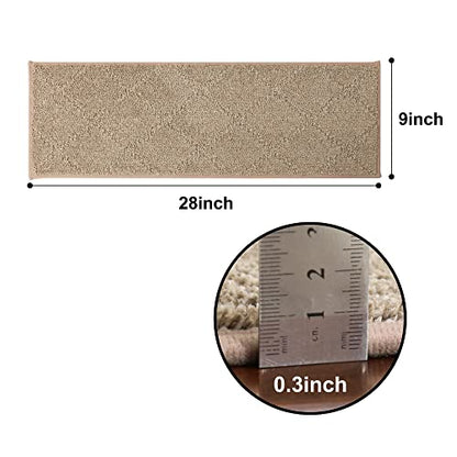 COSY HOMEER Edging Stair Treads Non-Slip Carpet Mat 28inX9in Indoor Stair Runners for Wooden Steps, Edging Stair Rugs for Kids and Dogs, 100% Polyester TPE Backing (10pc, Beige)