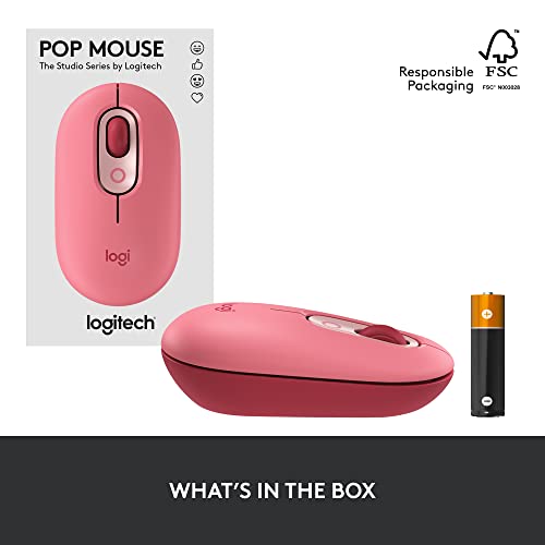 Logitech POP Mouse, Wireless Mouse with Customizable Emojis, SilentTouch Technology, Precision/Speed Scroll, Compact Design, Bluetooth, Multi-Device, OS Compatible - Heartbreaker Rose