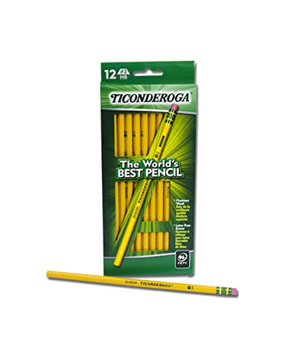 Ticonderoga Wood-Cased Pencils, Unsharpened, 2 HB Soft, Yellow, 12 Count