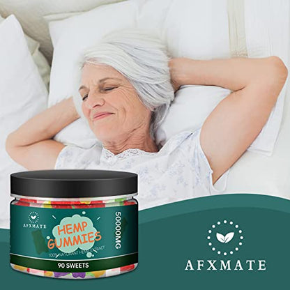 AFXMATE Hemp Gummies 50000mg, Natural Hemp Oil Infused Gummies Fruit Flavored Gummy (90 Gummies)