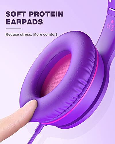 Elecder i45 On-Ear Headphones with Microphone - Foldable Stereo Bass Headphones with No-Tangle 1.5M Cord, 3.5MM Jack, Portable Wired Headphones for School/Kids/Teens/Smartphones/Travel/Tablet - Purple