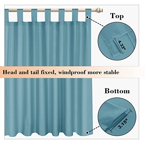 BONZER Wide Outdoor Curtains for Patio Waterproof, Privacy Tab Top Outside Curtains for Porch, Pergola, Cabana, Gazebo, Deck, 1 Panel, 100x95 Inch, Teal