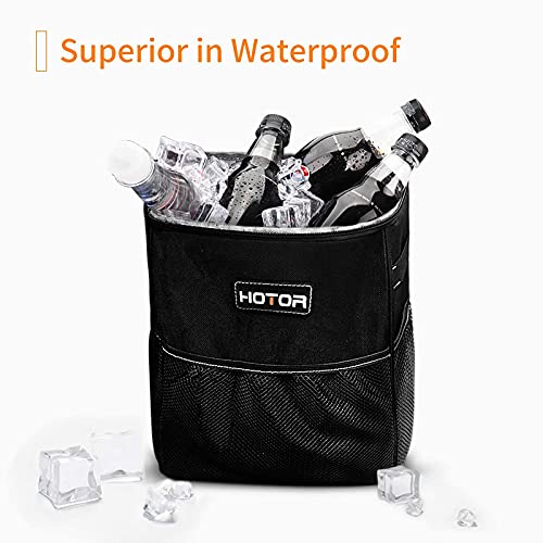 HOTOR Trash Can with Lid and Storage Pockets, 100% Leak-Proof Organizer, Waterproof Garbage Can, Multipurpose Trash Bin for Car - Black