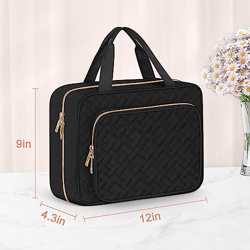 Wedama Toiletry Bag for Women, Large Cosmetic Travel Bag, Hanging Toiletry Bag for Bathroom, Thickened PVC Waterproof Travel Makeup Bag, Toiletries Bag for Travel Business Trips and Camping, Black