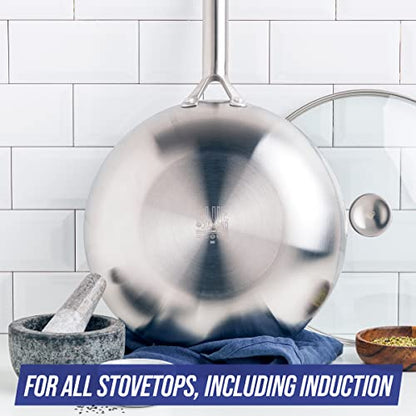 Blue Diamond Cookware Tri-Ply Stainless Steel Ceramic Nonstick, 7 Piece Cookware Pots and Pans Set, PFAS-Free, Multi Clad, Induction, Dishwasher Safe, Oven Safe, Silver