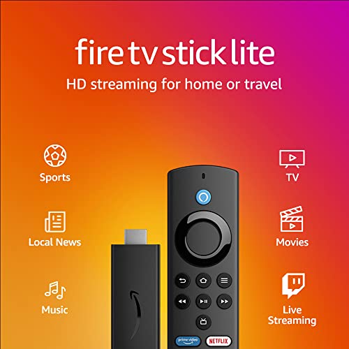 Amazon Fire TV Stick Lite, free and live TV, Alexa Voice Remote Lite, smart home controls, HD streaming