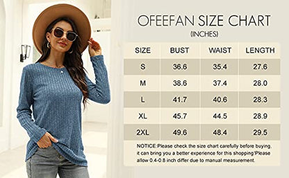 OFEEFAN Long Sleeve Tee Shirts for Women Fall Sweaters for Women Trendy Blue XXL