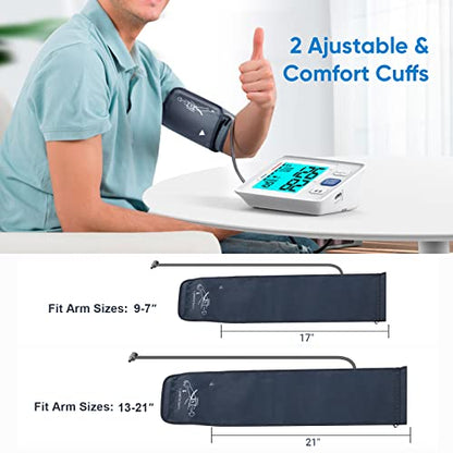 Blood Pressure Monitor for Home Use Extra Large Cuff Automatic Digital Blood Pressure Machine 9-17''&13-21''Adjustable Blood Pressure Cuff- Backlit Display 2x500 Memories 4AAA Batteries Carrying Case