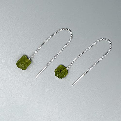 GemInspire 925 Sterling Silver Natural Raw Green Peridot Threader Earring, Gemstone Earring For Women, August Birthstone, Handmade Jewelry, Gift For Her (Peridot)