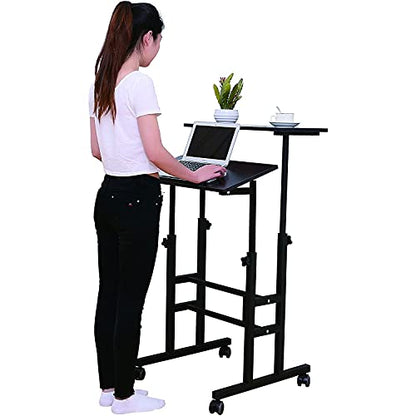 SDADI 2 Inches Carpet Wheels Mobile Standing Desk Stand Up Desk Height Adjustable Home Office Desk with Standing and Seating 2 Modes 3.0 Edition, Black S001BFBT