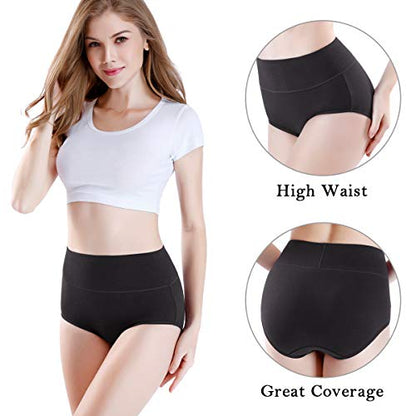 wirarpa Women's Cotton Underwear High Waist Briefs Full Coverage Panties Ladies Comfortable Underpants 5 Pack Assorted X-Small