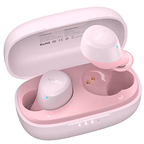 TOZO A1 Mini Wireless Earbuds Bluetooth 5.3 in Ear Light-Weight Headphones Built-in Microphone, IPX5 Waterproof, Immersive Premium Sound Long Distance Connection Headset with Charging Case, Rose Gold