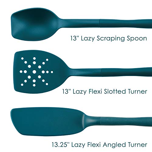 Rachael Ray Tools and Gadgets Spoon, Slotted and Solid Turners Set/ Cooking Utensils - 3 Piece, Teal Blue