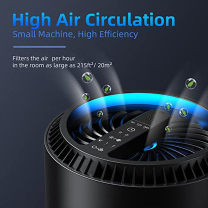 AROEVE Air Purifiers for Home, HEPA Air Purifiers Air Cleaner For Smoke Pollen Dander Hair Smell Portable Air Purifier with Sleep Mode Speed Control For Bedroom Office Living Room, MK01- Black