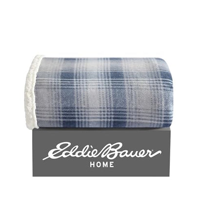 Eddie Bauer Brushed Throw Blanket Reversible Sherpa & Brushed Fleece, Lightweight Home Decor for Bed or Couch, Nordic Midnight