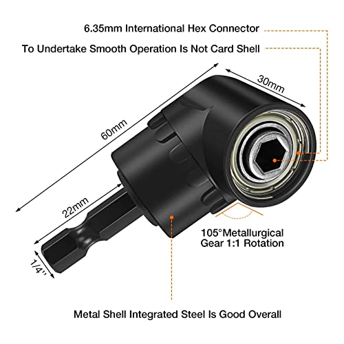 CIGOTU Right Angle Drill Adaptor,4-in-1 Impact Drill Bit Extension,360° Rotatable 1/4 3/8 1/2" Impact Grade Socket Adapter Set,105 Degree Angle Screwdriver Drill Bit for Household Workplace Industry