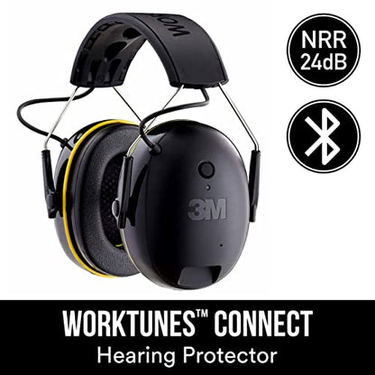 3M WorkTunes Connect Hearing Protector with Bluetooth Wireless Technology, 24 dB NRR, Hearing Protection Safety Earmuffs,Black