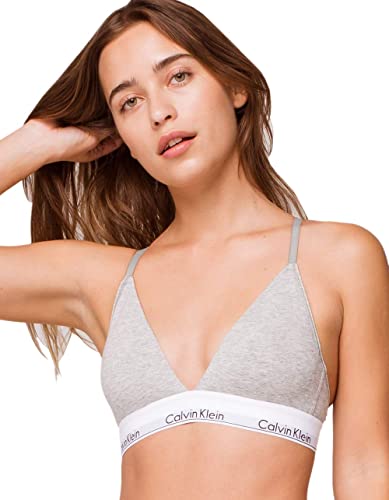 Calvin Klein Women's Modern Cotton Lightly Lined Triangle Wireless Bralette, Grey Heather, Medium