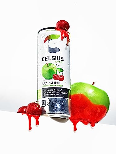 CELSIUS Sparkling Green Apple Cherry, Functional Essential Energy Drink, 12 Fl Oz (Pack of 12)