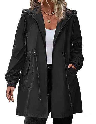 IN'VOLAND Women's Plus Size Rain Jacket Lightweight Long Raincoat Hooded Windbreaker Jackets with Pockets