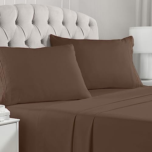 Mellanni King Size Sheets Set - 4 Piece Iconic Collection Bedding Sheets & Pillowcases - Luxury, Extra Soft, Cooling Bed Sheets - Deep Pocket up to 16" - Wrinkle, Fade, Stain Resistant (King, Brown)